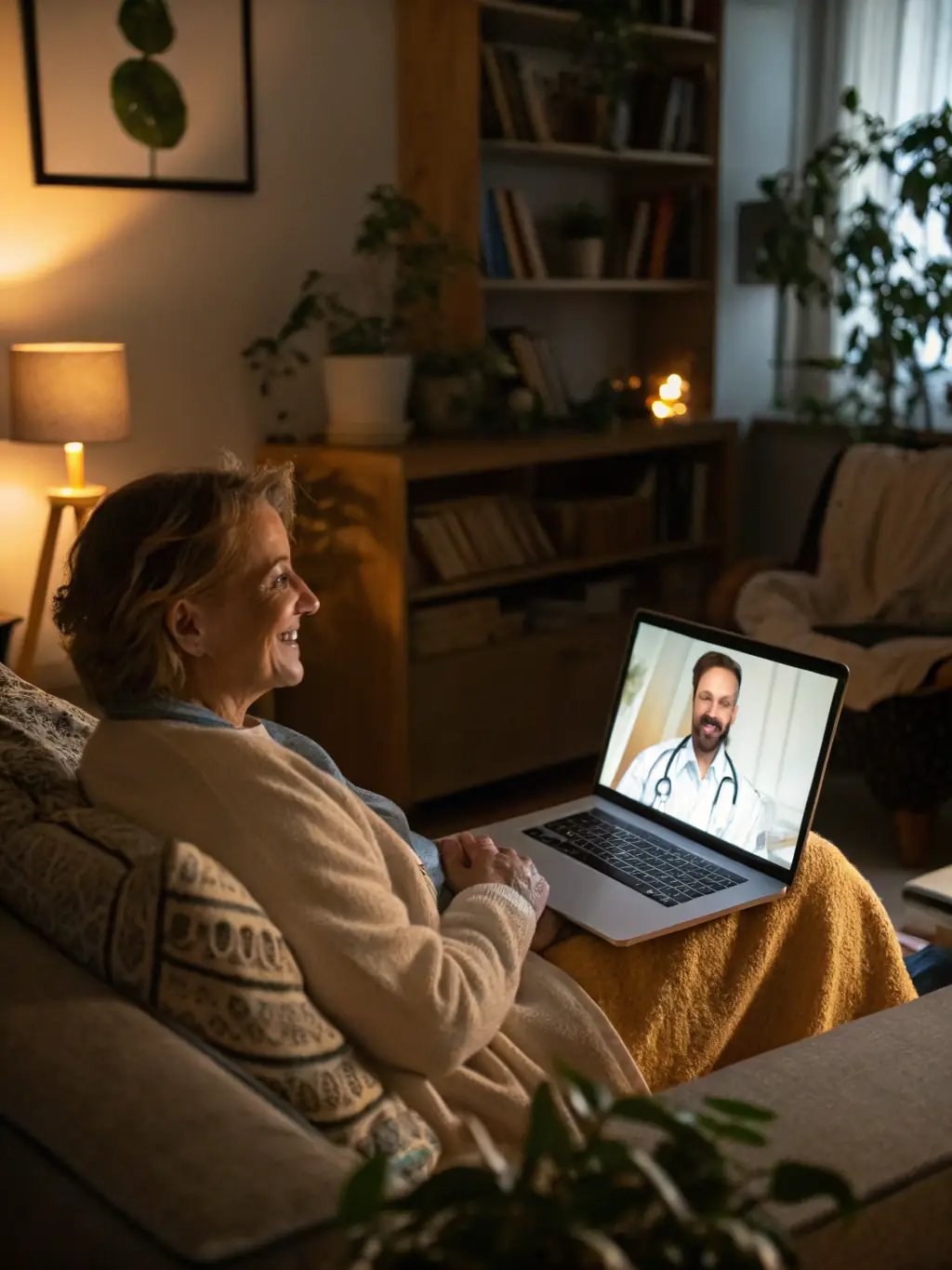 A professional doctor is consulting with a patient via a modern telehealth platform on a computer screen, showcasing A&M Pharmaceuticals' turnkey telehealth solutions.