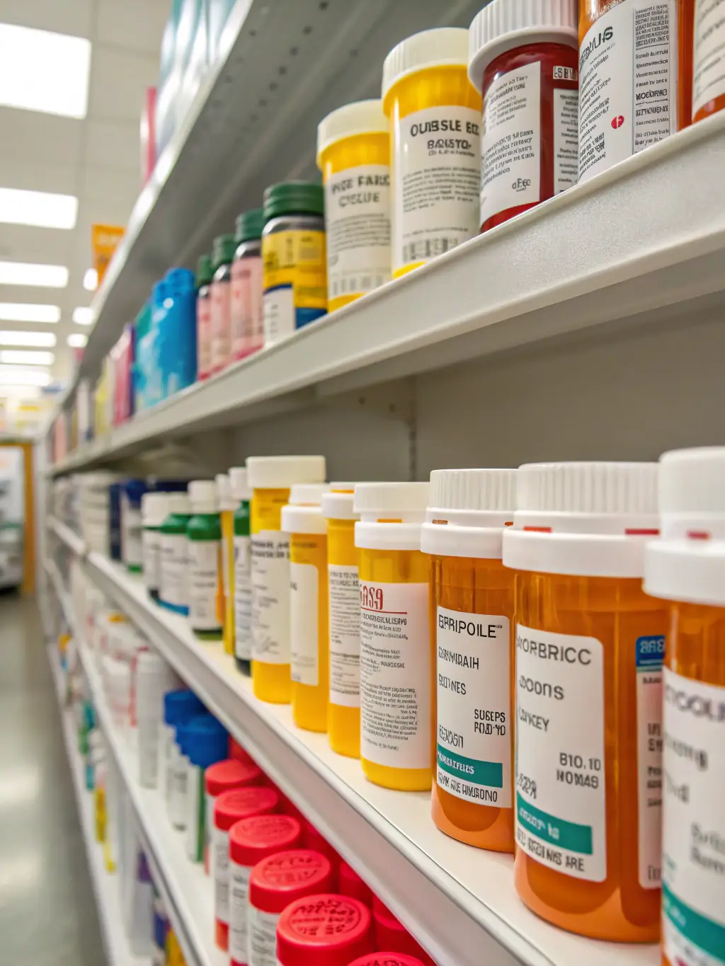 A professional photograph of a pharmacist carefully selecting medications in a well-organized pharmacy setting, emphasizing precision and quality control.